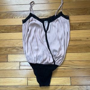 Free People pink black lace trim bodysuit XS